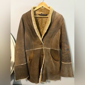 Andrew Marc Brown Leather Jacket with Cream Trim